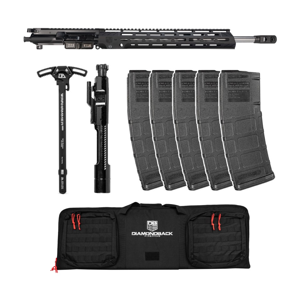DB15 .223 Wylde Diamond Series 18″ Upper Assembly w/ 15″ M-Lok Anti-Rotation S Rail, Black | BCGS & AMBI CH | Magazine | Case