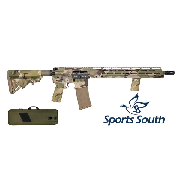 Sports South Exclusive, DB15, 16" Carbon, w/ 15" M-LOK Rail, 5.56 NATO, Swamp Stalker Camo, & SAVIOR EQUIPMENT SPECIALIST single rifle case in OD Green
