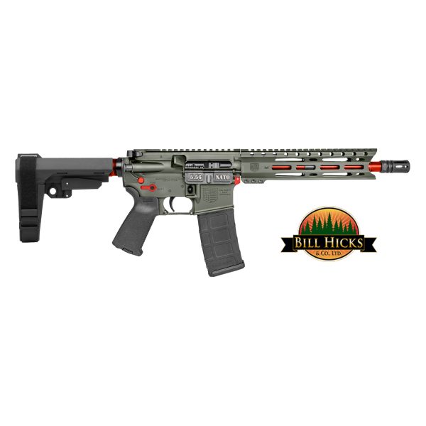 Bill Hicks Exclusive, DB15, 10" Pistol, w/ 9" M-LOK Rail, 5.56 NATO, Jungle Green w/ Red Barrel