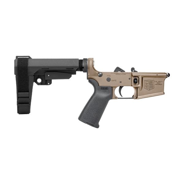 DB15 223/556/300BO COMPLETE ASSEMBLED AR PISTOL LOWER, FDE, w/ SB BRACE, NO MAGAZINE - MUST PROVIDE A VALID FFL