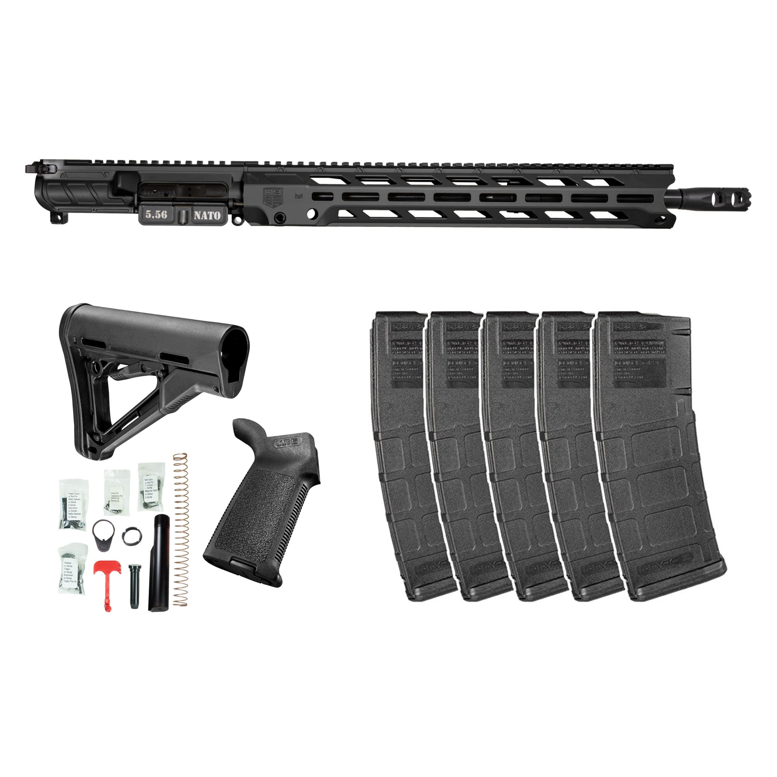 DB15 5.56 16″ OBSIDIAN SERIES UPPER RECEIVER W/ 15″ M-LOK ANTI ROTATION V4 S RAIL, BLACK | BCGS & CH | LOWER BUILD KIT | MAGS