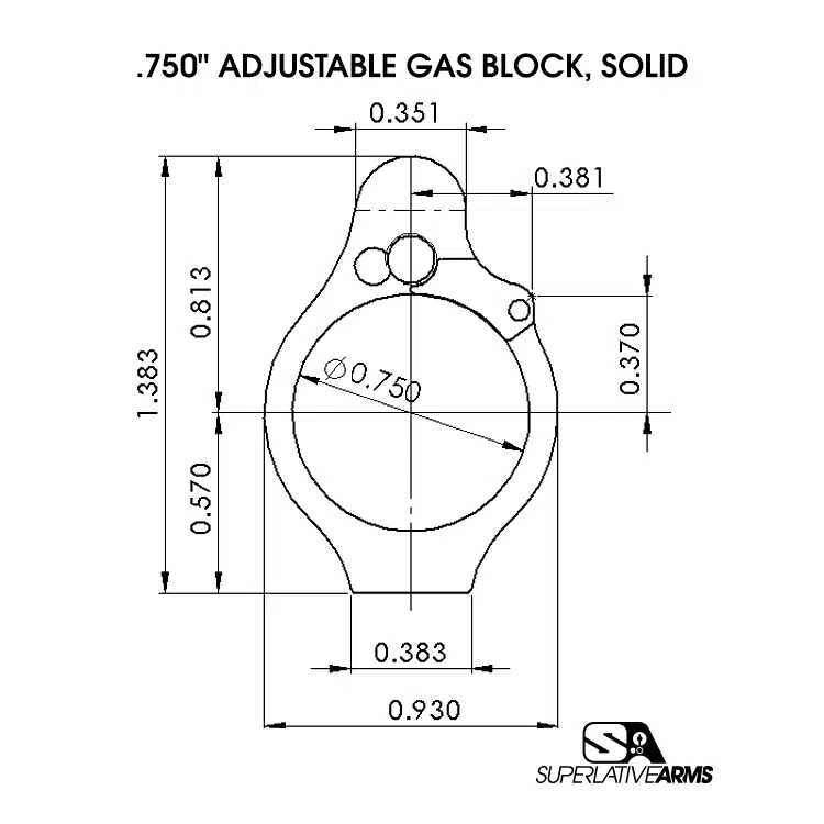 .750" Adjustable Gas Block, Bleed Off - Solid, Set Screw - Melonite Finish - Image 4